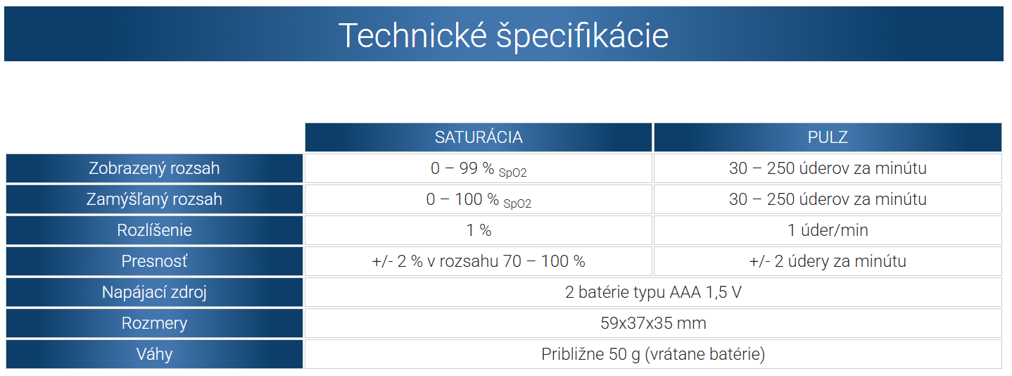 oximéter műszaki adatai